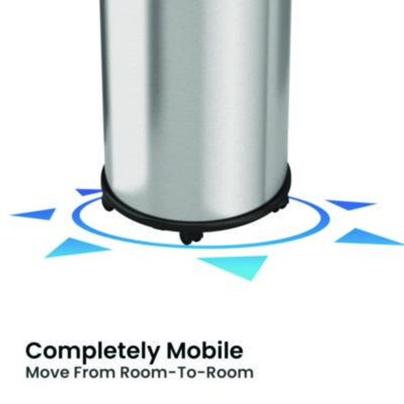 Open Top Trash Can With Wheels, Round, 16 Gal, Plastic/Stainless Steel, Silver