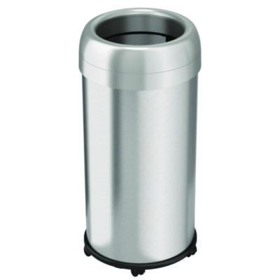 Open Top Trash Can With Wheels, Round, 16 Gal, Plastic/Stainless Steel, Silver