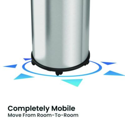 Open Top Trash Can With Wheels, Round, 16 Gal, Plastic/Stainless Steel, Silver