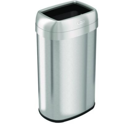 Open Top Trash Can, Oval, 16 Gal, Plastic/Stainless Steel, Silver