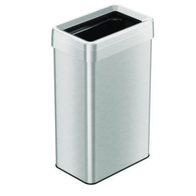 Open Top Trash Can, Rectangular, 18 Gal, Plastic/Stainless Steel, Silver