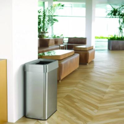 Open Top Trash Can, Rectangular, 18 Gal, Plastic/Stainless Steel, Silver