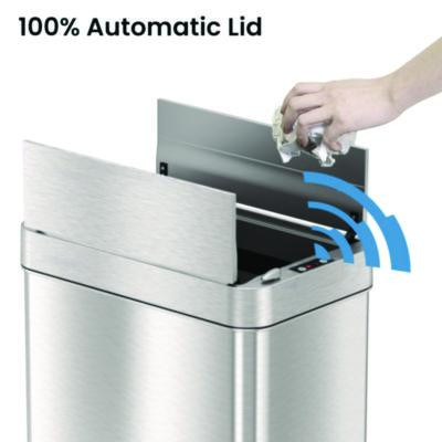 Wings Lid Sensor Trash Can, 18 Gal, Plastic/Stainless Steel, Silver