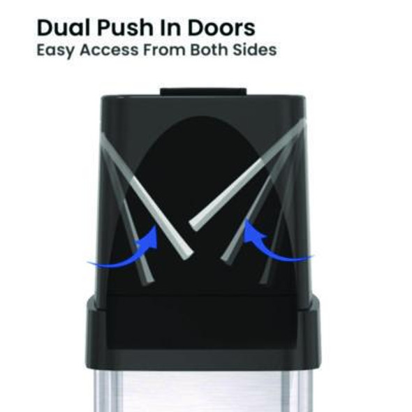 Dual Push Door Trash Can, 24 Gal, Stainless Steel, Silver/Black