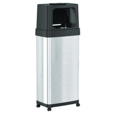 Dual Push Door Trash Can, 24 Gal, Stainless Steel, Silver/Black
