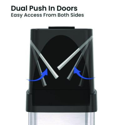 Dual Push Door Trash Can, 24 Gal, Stainless Steel, Silver/Black