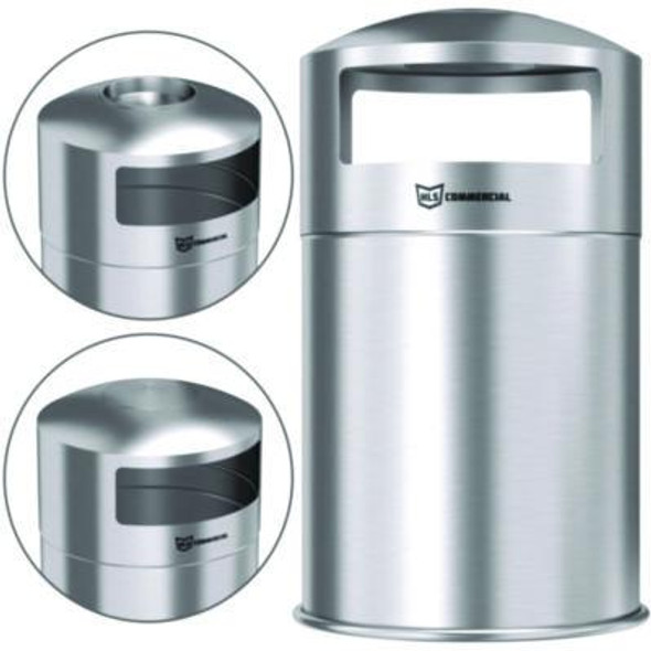 Extra-Large Dual Side-Entry Trash Can, Outdoor, 50 Gal, Stainless Steel, Silver
