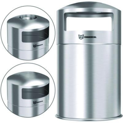 Extra-Large Dual Side-Entry Trash Can, Outdoor, 50 Gal, Stainless Steel, Silver