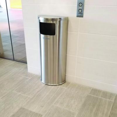Side-Entry Trash Can With Wall Mount, 9 Gal, Stainless Steel, Silver