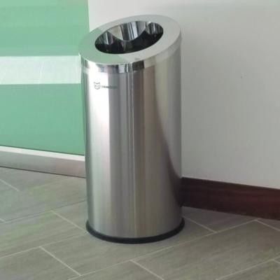 Beveled Open Top Trash Can, 15 Gal, Stainless Steel, Silver