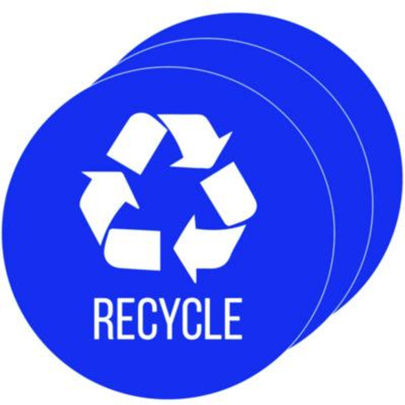 Vinyl Decals, Recycle, 4" Diameter, Blue/White, 3/Pack