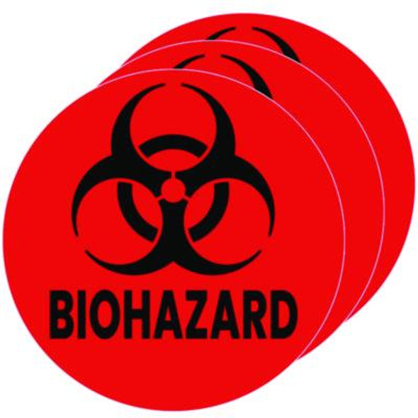 Vinyl Decals, Biohazard, 4" Diameter, Red/Black, 3/Pack