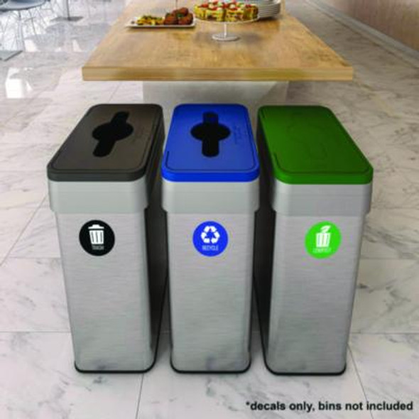 Vinyl Decals, Trash, 4" Diameter, Black/White, 3/Pack