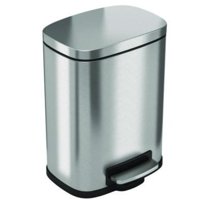 Step Pedal Trash Can, 1.3 Gal, Plastic/Stainless Steel, Silver