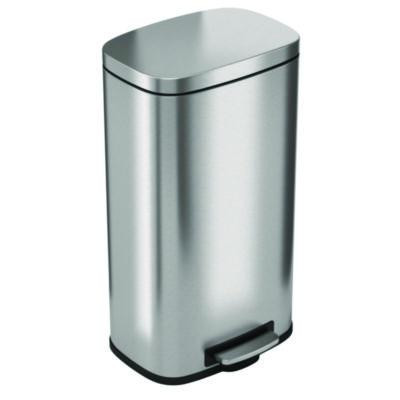 Step Pedal Trash Can, 8 Gal, Plastic/Stainless Steel, Silver