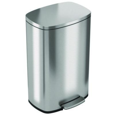 Step Pedal Trash Can, 13 Gal, Plastic/Stainless Steel, Silver