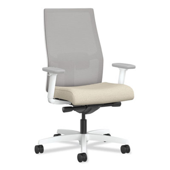 Ignition 2.0 4-Way Stretch Mid-Back Task Chair, White Adjustable Lumbar Support, Biscotti Seat, Fog Back, White Base