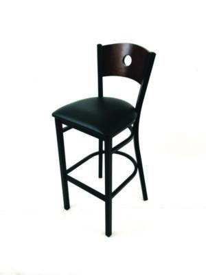 Circle Series Barstool, Supports Up To 300 Lb, 28.5" Seat Height, Black Seat, Dark Walnut Back, Black Base