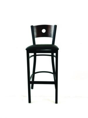 Circle Series Barstool, Supports Up To 300 Lb, 28.5" Seat Height, Black Seat, Dark Walnut Back, Black Base