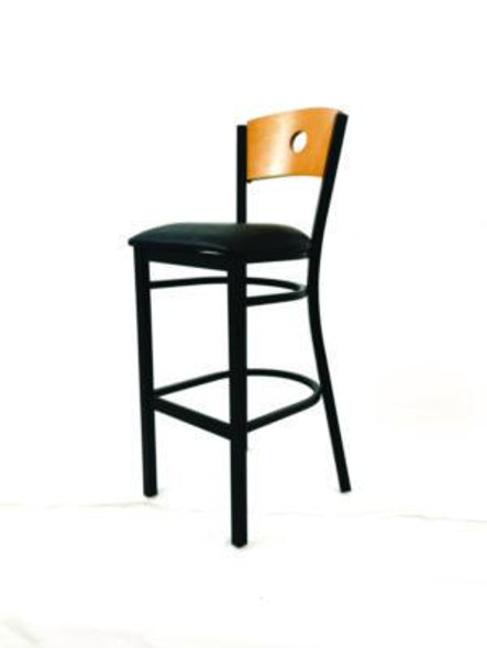 Circle Series Barstool, Supports Up To 300 Lb, 28.5" Seat Height, Black Seat, Natural Back, Black Base