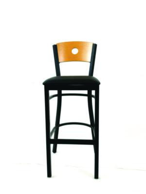 Circle Series Barstool, Supports Up To 300 Lb, 28.5" Seat Height, Black Seat, Natural Back, Black Base