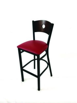 Circle Series Barstool, Supports Up To 300 Lb, 28.5" Seat Height, Burgundy Seat, Dark Walnut Back, Black Base