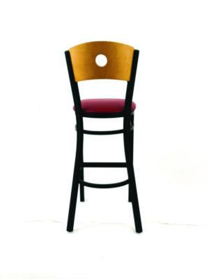Circle Series Barstool, Supports Up To 300 Lb, 28.5" Seat Height, Burgundy Seat, Natural Back, Black Base