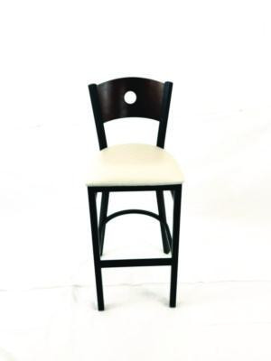 Circle Series Barstool, Supports Up To 300 Lb, 28.5" Seat Height, Cream Seat, Dark Walnut Back, Black Base