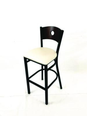 Circle Series Barstool, Supports Up To 300 Lb, 28.5" Seat Height, Cream Seat, Dark Walnut Back, Black Base