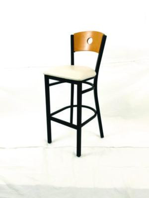 Circle Series Barstool, Supports Up To 300 Lb, 28.5" Seat Height, Cream Seat, Natural Back, Black Base