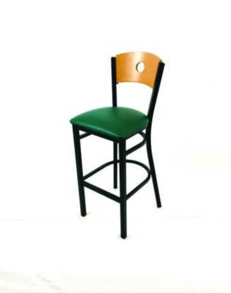 Circle Series Barstool, Supports Up To 300 Lb, 28.5" Seat Height, Green Seat, Natural Back, Black Base