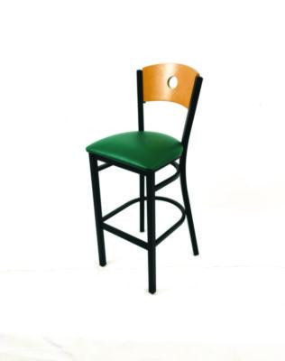 Circle Series Barstool, Supports Up To 300 Lb, 28.5" Seat Height, Green Seat, Natural Back, Black Base