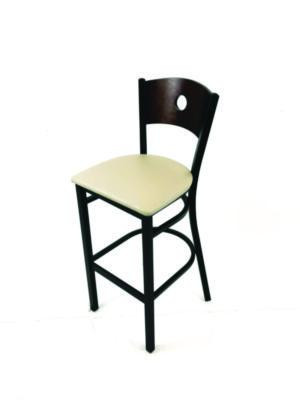 Circle Series Barstool, Supports Up To 300 Lb, 28.5" Seat Height, Taupe Seat, Dark Walnut Back, Black Base
