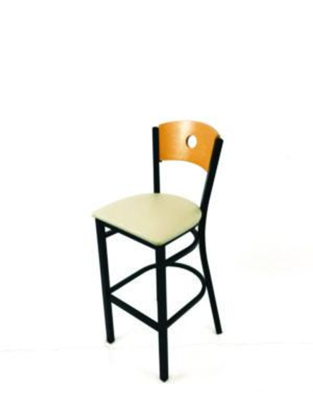 Circle Series Barstool, Supports Up To 300 Lb, 28.5" Seat Height, Taupe Seat, Natural Back, Black Base