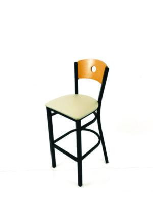 Circle Series Barstool, Supports Up To 300 Lb, 28.5" Seat Height, Taupe Seat, Natural Back, Black Base