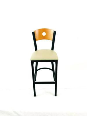 Circle Series Barstool, Supports Up To 300 Lb, 28.5" Seat Height, Taupe Seat, Natural Back, Black Base