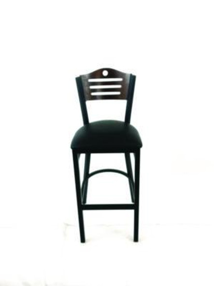 Eagle Series Barstool, Supports Up To 300 Lb, 28.5" Seat Height, Black Seat, Dark Walnut Back, Black Base