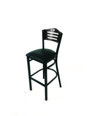 Eagle Series Barstool, Supports Up To 300 Lb, 28.5" Seat Height, Black Seat, Dark Walnut Back, Black Base