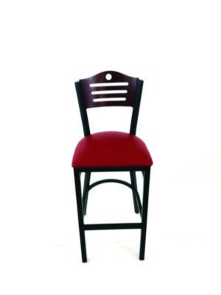 Eagle Series Barstool, Supports Up To 300 Lb, 28.5" Seat Height, Burgundy Seat, Dark Mahogany Back, Black Base