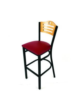 Eagle Series Barstool, Supports Up To 300 Lb, 28.5" Seat Height, Burgundy Seat, Natural Back, Black Base