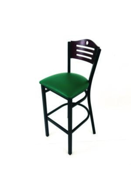 Eagle Series Barstool, Supports Up To 300 Lb, 28.5" Seat Height, Green Seat, Dark Mahogany Back, Black Base