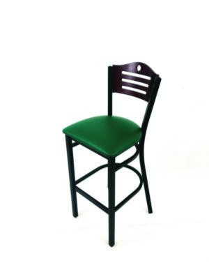 Eagle Series Barstool, Supports Up To 300 Lb, 28.5" Seat Height, Green Seat, Dark Mahogany Back, Black Base