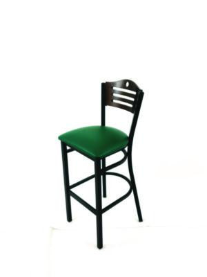 Eagle Series Barstool, Supports Up To 300 Lb, 28.5" Seat Height, Green Seat, Dark Walnut Back, Black Base