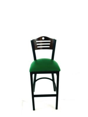 Eagle Series Barstool, Supports Up To 300 Lb, 28.5" Seat Height, Green Seat, Dark Walnut Back, Black Base