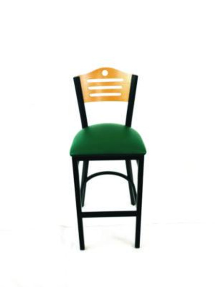 Eagle Series Barstool, Supports Up To 300 Lb, 28.5" Seat Height, Green Seat, Natural Back, Black Base