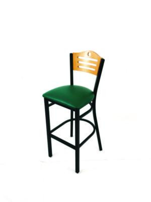 Eagle Series Barstool, Supports Up To 300 Lb, 28.5" Seat Height, Green Seat, Natural Back, Black Base