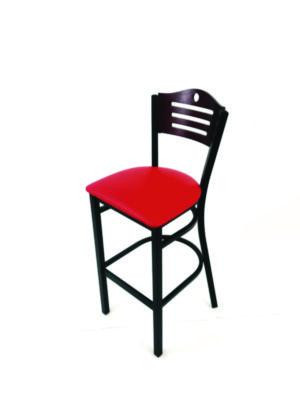 Eagle Series Barstool, Supports Up To 300 Lb, 28.5" Seat Height, Red Seat, Dark Mahogany Back, Black Base