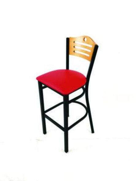 Eagle Series Barstool, Supports Up To 300 Lb, 28.5" Seat Height, Red Seat, Natural Back, Black Base
