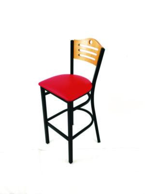Eagle Series Barstool, Supports Up To 300 Lb, 28.5" Seat Height, Red Seat, Natural Back, Black Base