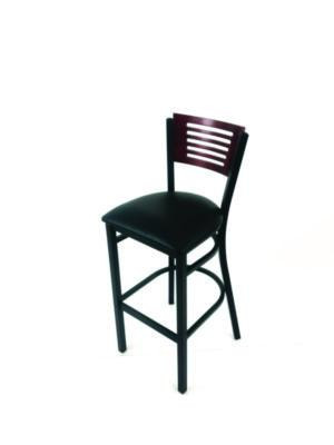 Jones River Series Barstool, Supports Up To 300 Lb, 28.5" Seat Height, Black Seat, Dark Mahogany Back, Black Base